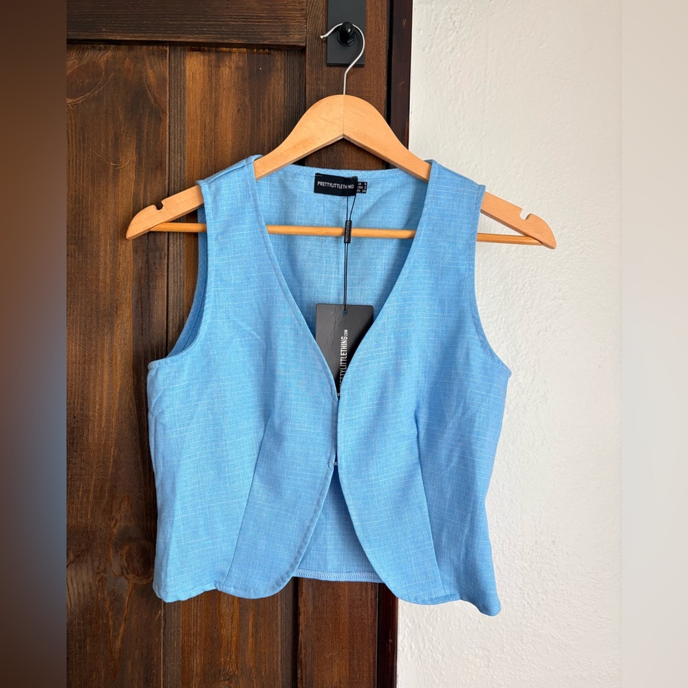 Pretty Little Thing Light Blue Linen Look Vest 🩵 NWT! - Picture 3 of 5